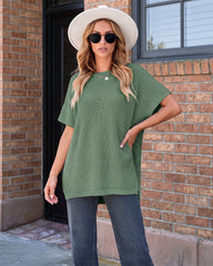 Oversized Ribbed Knit Side-Slit Sweater Top