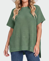 Oversized Ribbed Knit Side-Slit Sweater Top