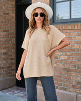 Oversized Ribbed Knit Side-Slit Sweater Top
