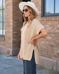 Oversized Ribbed Knit Side-Slit Sweater Top