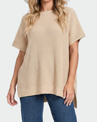 Oversized Ribbed Knit Side-Slit Sweater Top
