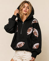 Oversized Sequin Football Half-Zip Game Day Hoodie