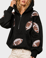 Oversized Sequin Football Half-Zip Game Day Hoodie