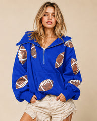 Oversized Sequin Football Half-Zip Game Day Hoodie