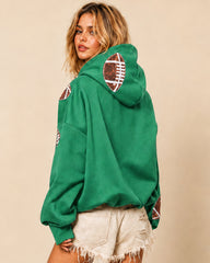 Oversized Sequin Football Half-Zip Game Day Hoodie