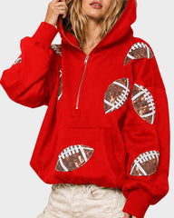 Oversized Sequin Football Half-Zip Game Day Hoodie