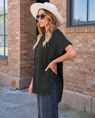 Oversized Ribbed Knit Side-Slit Sweater Top