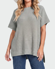Oversized Ribbed Knit Side-Slit Sweater Top