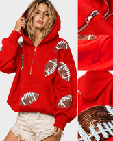 Oversized Sequin Football Half-Zip Game Day Hoodie