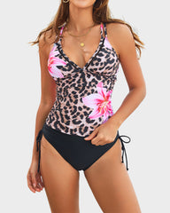 Printed Crisscross Back Tankini Bikini Set