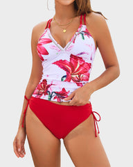 Printed Crisscross Back Tankini Bikini Set