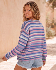 Rainbow-Stripe Button-Front Knit Cardigan