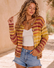 Rainbow-Stripe Button-Front Knit Cardigan