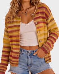 Rainbow-Stripe Button-Front Knit Cardigan