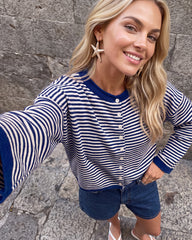 Relaxed Striped Button-Front Knit Cardigan