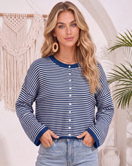 Relaxed Striped Button-Front Knit Cardigan