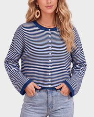 Relaxed Striped Button-Front Knit Cardigan