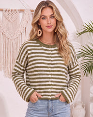 Relaxed Striped Button-Front Knit Cardigan
