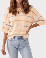 Relaxed Striped Crewneck Short-Sleeve Knit Pullover