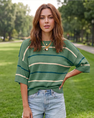 Relaxed Striped Crewneck Short-Sleeve Knit Pullover