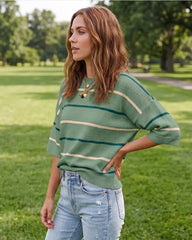 Relaxed Striped Crewneck Short-Sleeve Knit Pullover
