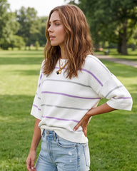 Relaxed Striped Crewneck Short-Sleeve Knit Pullover