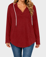 Relaxed V-Neck High-Low Tunic Hoodie