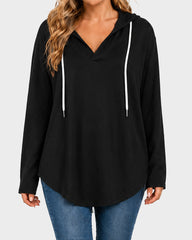Relaxed V-Neck High-Low Tunic Hoodie