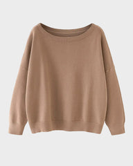 Relaxed Wide Scoop-Neck Drop-Shoulder Knit Sweater