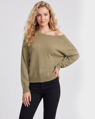 Relaxed Wide Scoop-Neck Drop-Shoulder Knit Sweater