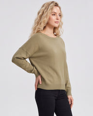 Relaxed Wide Scoop-Neck Drop-Shoulder Knit Sweater