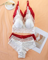 Romantic Lace Triangle Bra & Panty Lingerie Set(3 Pack)