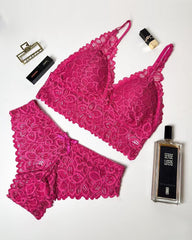 Romantic Lace Triangle Bra & Panty Lingerie Set(3 Pack)