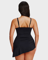 Ruched V-Neck Side Tie Slimming Swim Dress