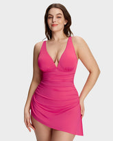 Ruched V-Neck Side Tie Slimming Swim Dress