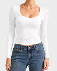 Scoop-Neck Long-Sleeve Slim-Fit Top