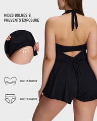 SculptSkin™ AirLift Halter V-Neck Swim Romper