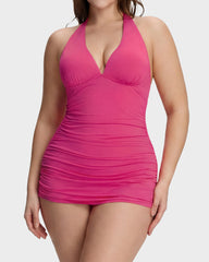 SculptSkin™ BackStage Halter V-Neck Swim Dress