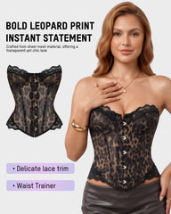 Sheer Mesh Lace-Trim Front-Hook Overbust Corset