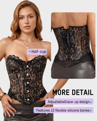 Sheer Mesh Lace-Trim Front-Hook Overbust Corset