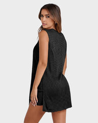 Sleeveless Knit Lounge Set with Side-Split Tank & Shorts