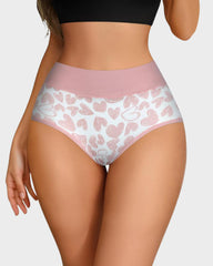 Soft Cotton Heart Print High-Waist Panties (6 Pack)