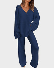 Soft Fuzzy V-Neck Loungewear Set