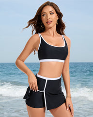 Sporty Color Block Side Slit Skirted Bikini Set