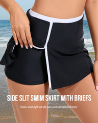 Sporty Color Block Side Slit Skirted Bikini Set