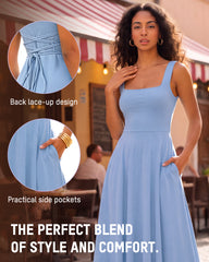 Square-Neck Back-Tie A-Line Midi Dress