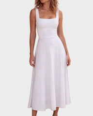 Square-Neck Back-Tie A-Line Midi Dress