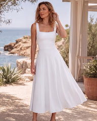 Square-Neck Back-Tie A-Line Midi Dress