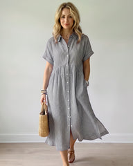 Striped Cotton Button-Front Midi Shirt Dress