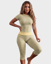 Striped Crop Top & Capri Leggings Set